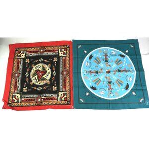 2 Vtg Bandana Handkerchief Native American Southwest Tribal 50/50 USA Wamcraft